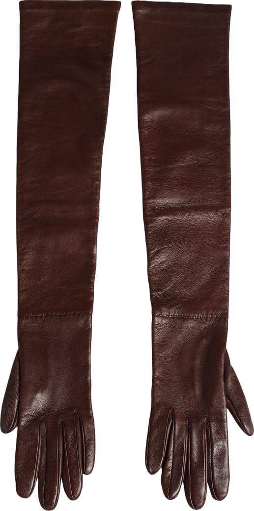 Dolce & Gabbana Brown Genuine Leather Long Elbow Length Gloves