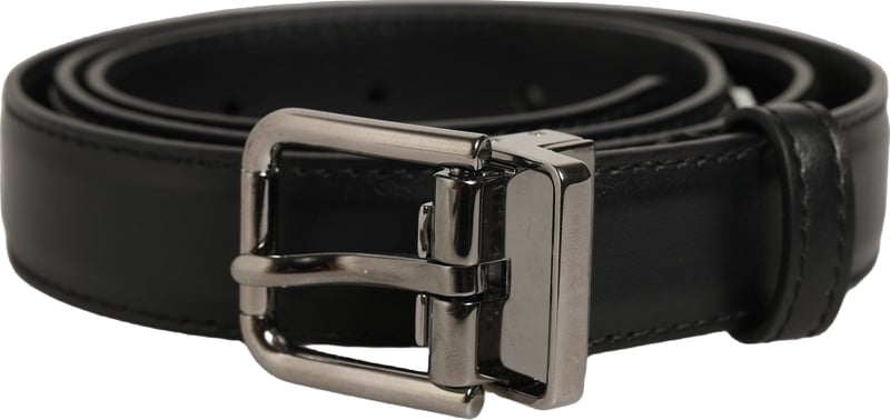 Dolce & Gabbana Black Leather Silver Tone Metal Buckle Belt