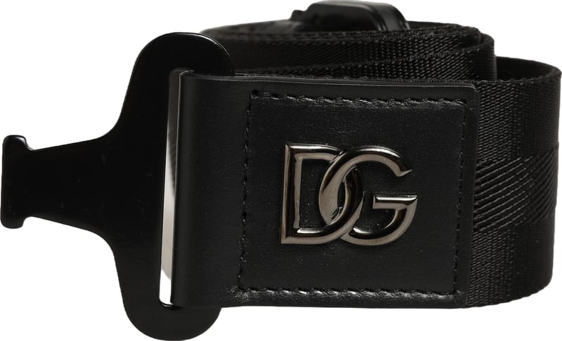 Dolce & Gabbana Men Black Fabric Strap Logo Metal Buckle Belt