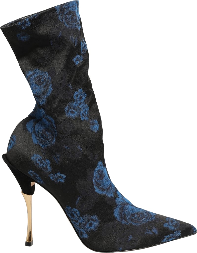 Dolce & Gabbana Black Blue Floral Stretch Sock Boots Shoes