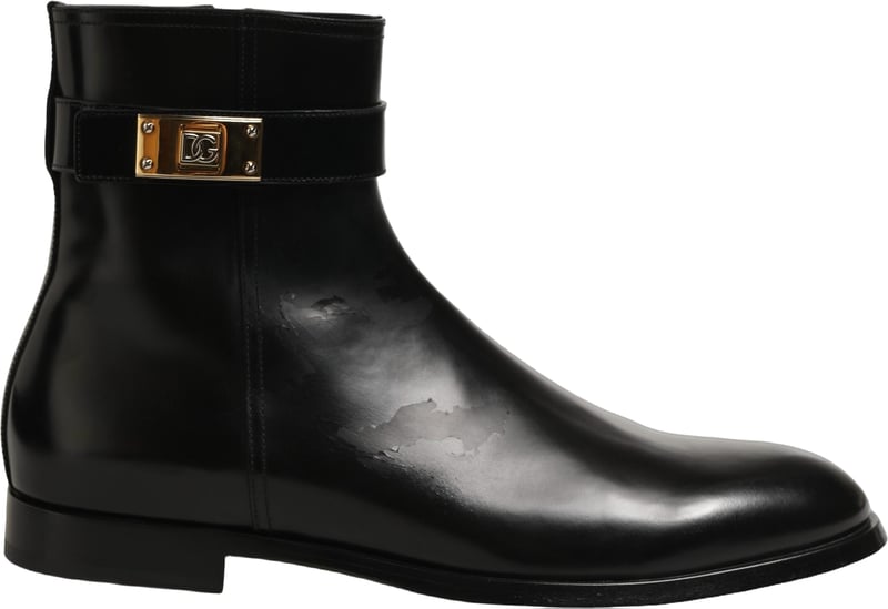 Dolce & Gabbana Black Leather Buckle Mid Calf Boots Shoes