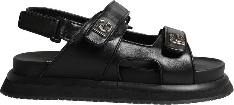 Dolce & Gabbana Black DG Logo Sandals Flats Slippers Shoes