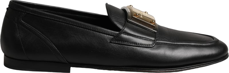 Dolce & Gabbana Black Leather Logo Plaque Loafers Men Shoes