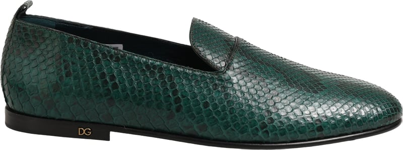 Dolce & Gabbana Dark Green Embossed Leather Loafers Shoes