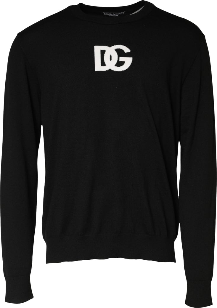 Dolce & Gabbana Black Wool DG Logo Men Crew Neck Sweater