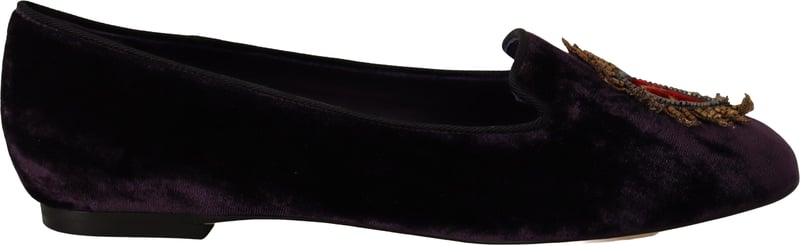 Dolce & Gabbana Purple Velvet DG Heart Loafers Flats Shoes