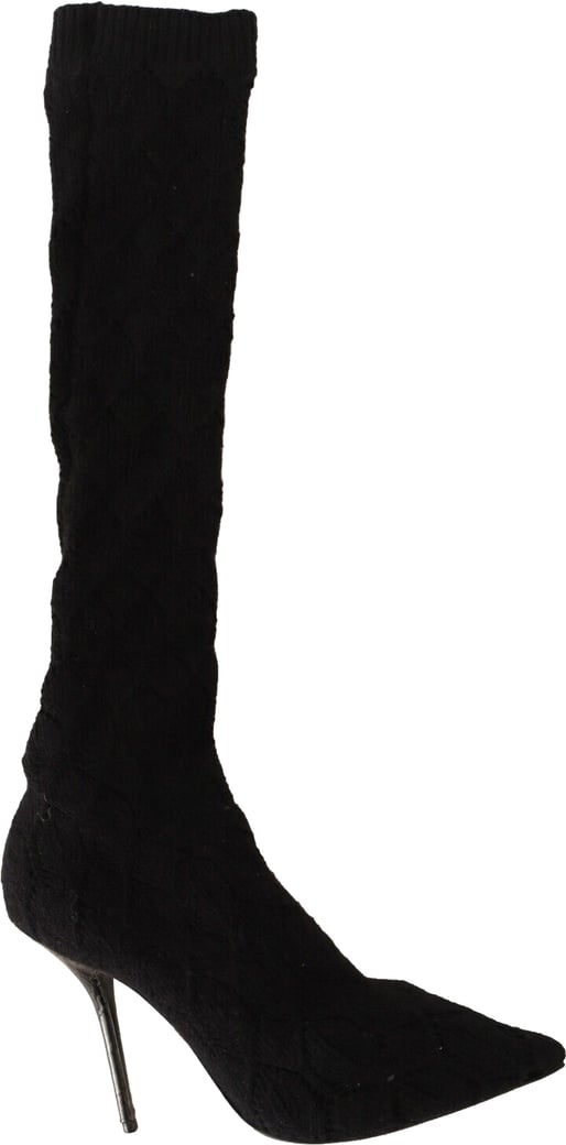 Dolce & Gabbana Black Stretch Socks Knee High Booties Shoes