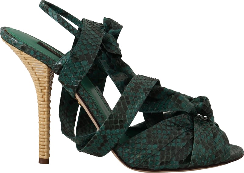 Dolce & Gabbana Green Python Strap Sandals Heels Shoes