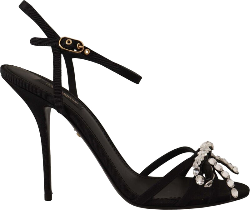 Dolce & Gabbana Black Crystals Ankle Strap Heels Sandals Shoes