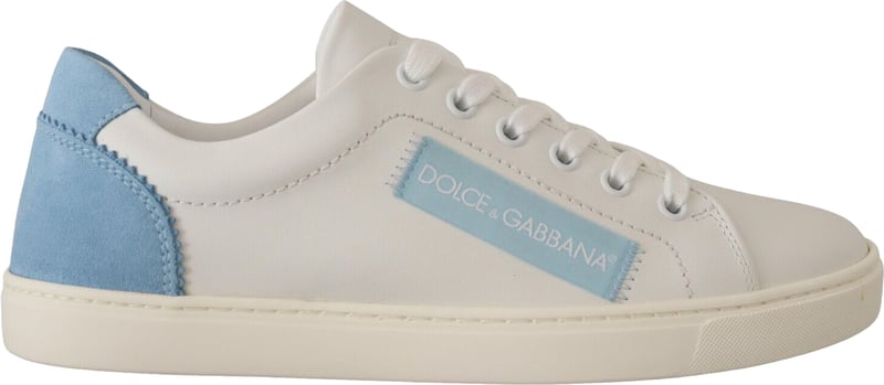 Dolce & Gabbana White Blue Leather Low Top Sneakers Shoes