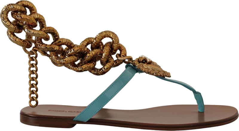 Dolce & Gabbana Blue Leather Devotion Flats Sandals