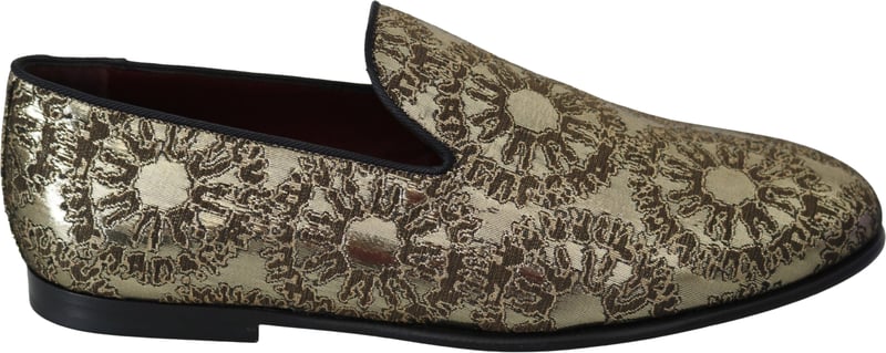 Dolce & Gabbana Gold Jacquard Flats Mens Loafers Shoes