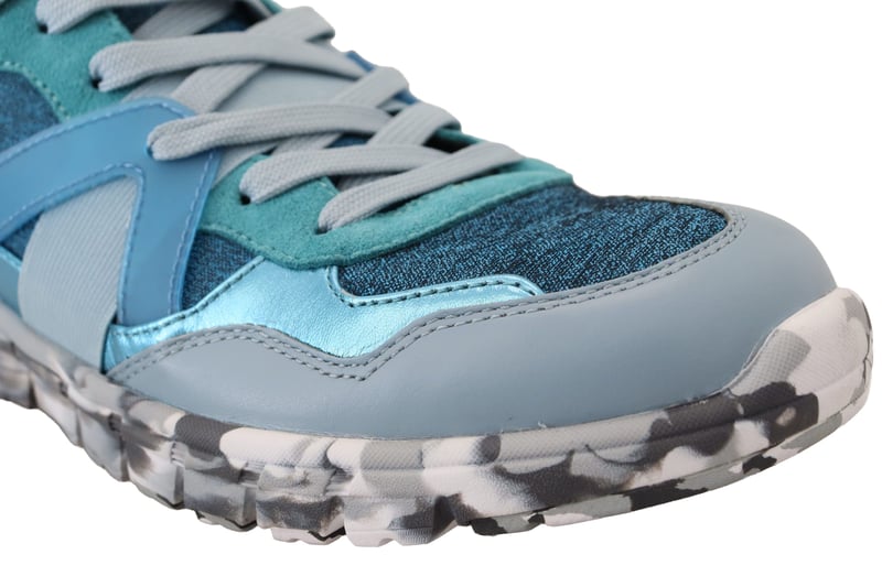 Dolce & Gabbana Blue Gray Leather Sport Low Top Sneakers