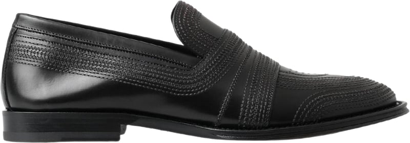 Dolce & Gabbana Black Leather Slipper Loafers Stitched Shoes