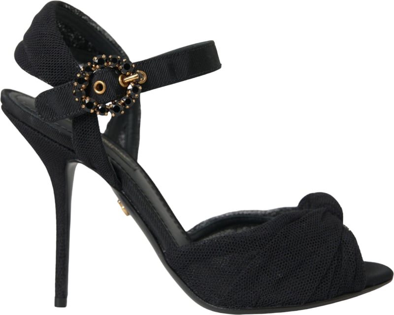 Dolce & Gabbana Black Suede Embellished Heels Sandals Shoes