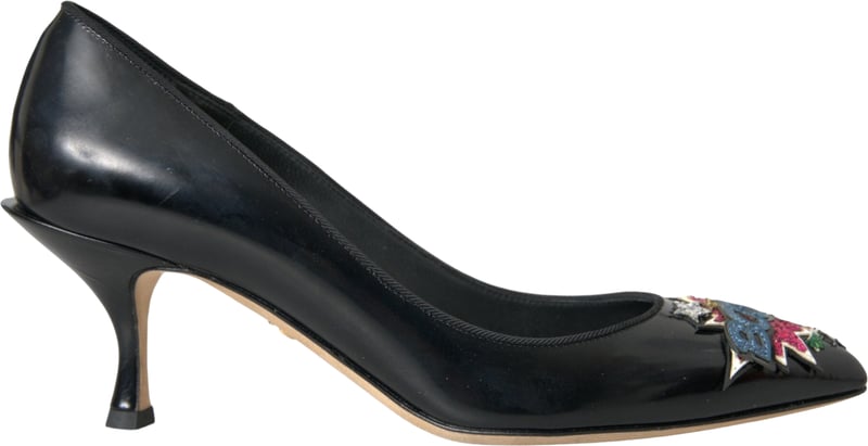 Dolce & Gabbana Black Leather BOOM Patch Heels Pumps Shoes
