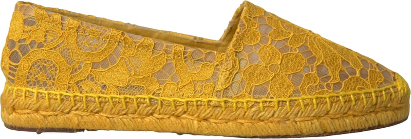 Dolce & Gabbana Yellow Taormina Lace Espadrille Loafers Flats Shoes