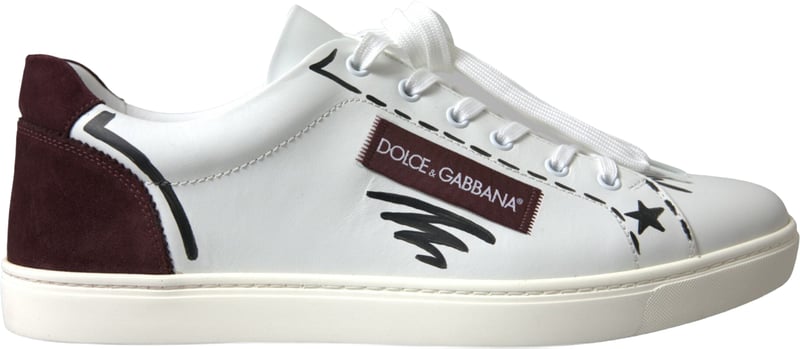 Dolce & Gabbana White Bordeaux Leather Logo Low Top Sneakers Shoes