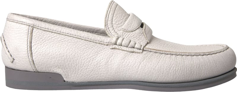 Dolce & Gabbana White Gray Leather Slip Mocassin Shoes Loafer