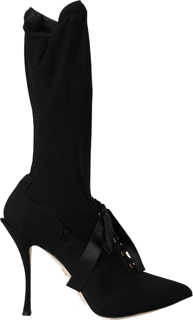 Dolce & Gabbana Black Stiletto Heels Mid Calf Boots Shoes