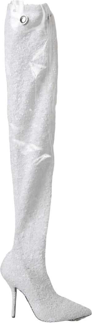 Dolce & Gabbana White Heels Stiletto Knee High Boots Shoes