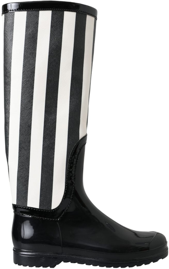 Dolce & Gabbana Black Rubber Knee High Flat Boots Shoes