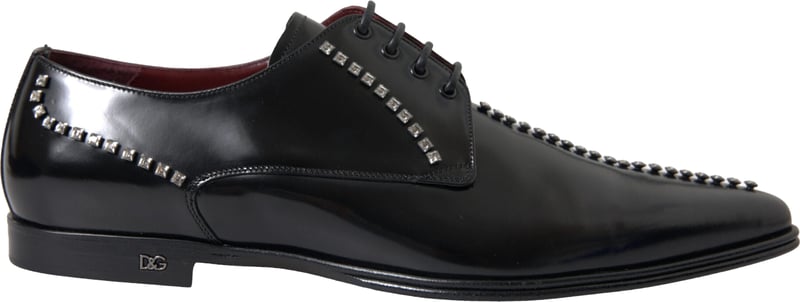Dolce & Gabbana Black Leather Crystal Dress Formal Shoes