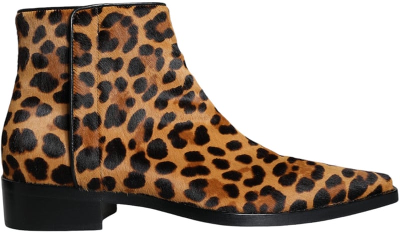 Dolce & Gabbana Brown Leopard Calf Fur Ankle Boots Shoes