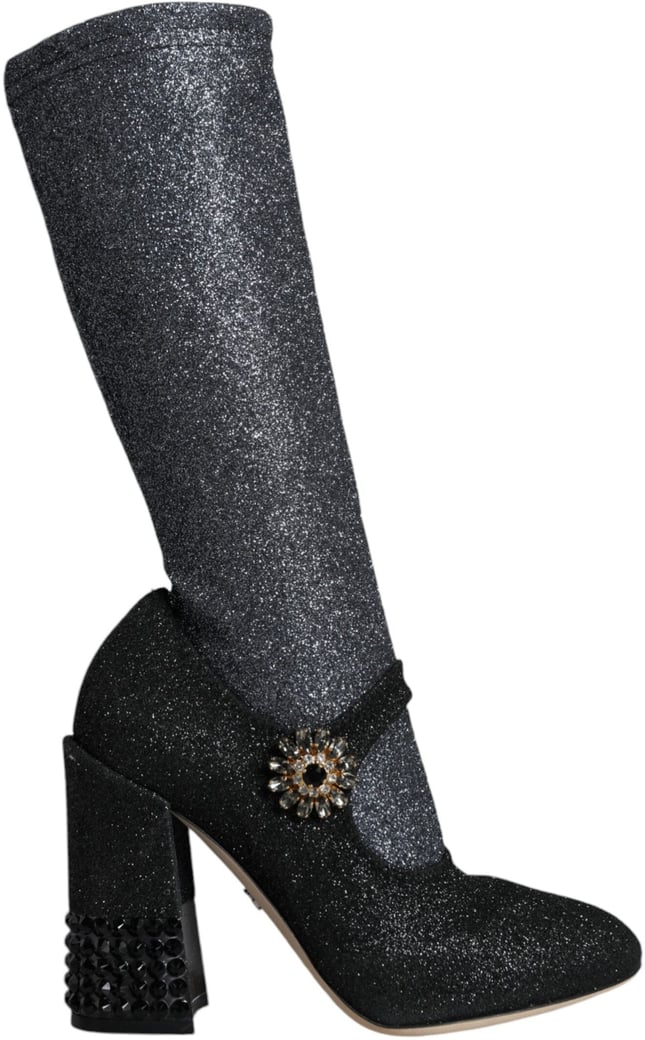 Dolce & Gabbana Black Crystal Mary Janes Booties Shoes
