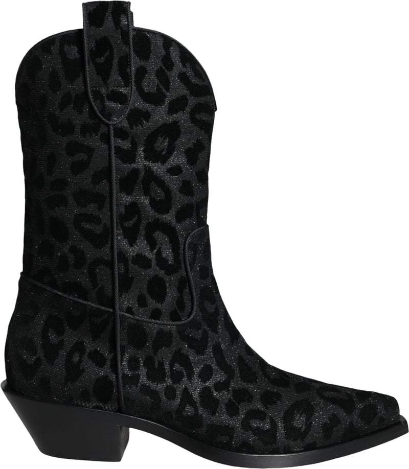 Dolce & Gabbana Black Gray Leopard Cowboy Boots Shoes