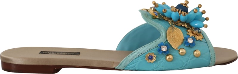 Dolce & Gabbana Blue Crystal Exotic Leather Blue Crystal Sandals