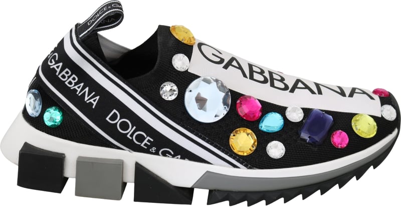 Dolce & Gabbana Black Multicolor Crystal Sneakers Shoes