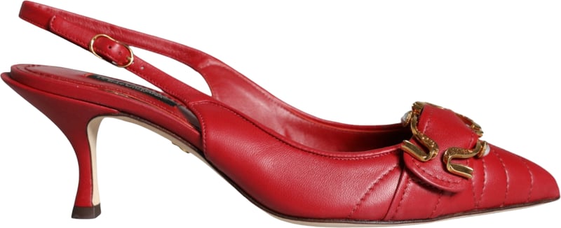 Dolce & Gabbana Red Devotion Leather Heels Slingback Shoes