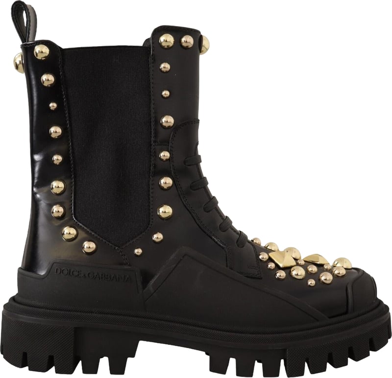 Dolce & Gabbana Black Leather Studded Combat Boots