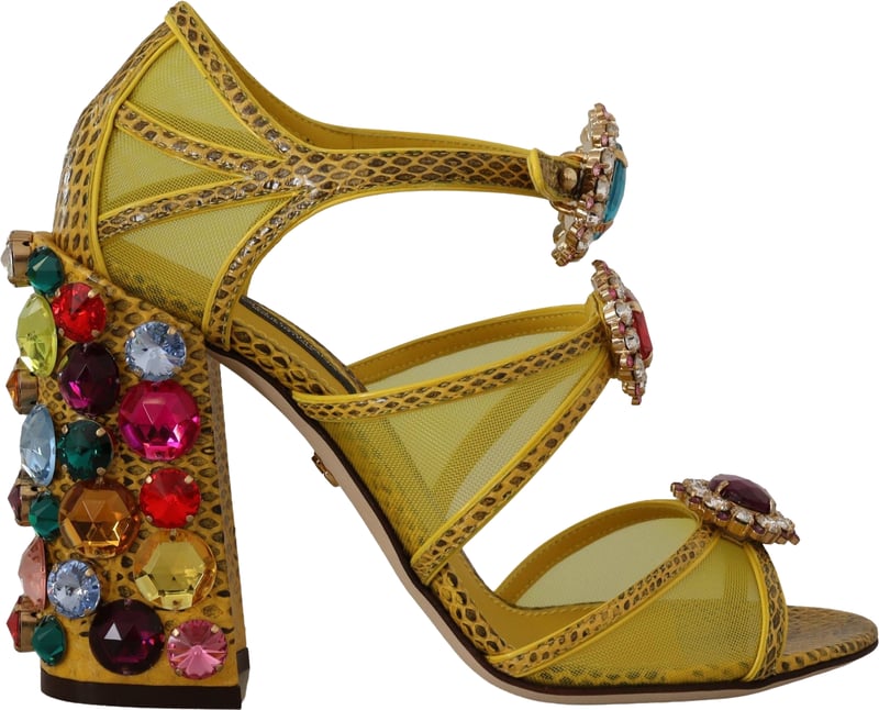 Dolce & Gabbana Yellow Leather Crystal Ayers Sandals Shoes