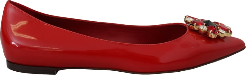Dolce & Gabbana Red Leather Crystals Loafers Flats Shoes