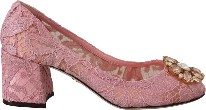 Dolce & Gabbana Pink Taormina Lace Crystal Pumps Pastel Shoes