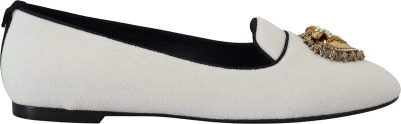 Dolce & Gabbana White Velvet Slip Ons Loafers Flats Shoes