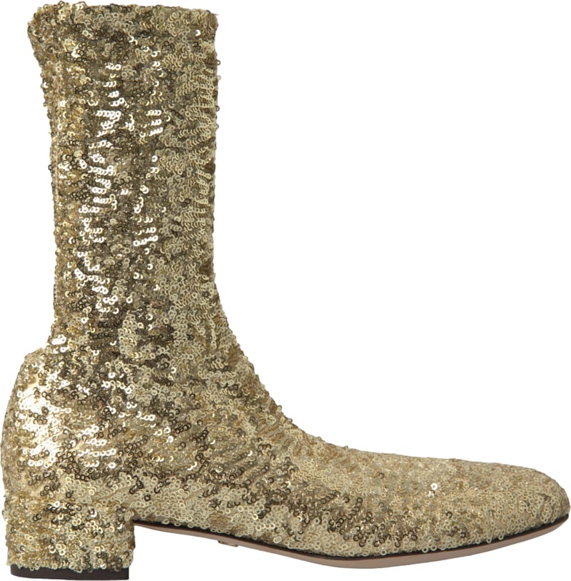 Dolce & Gabbana Gold Sequined Short Boots Stretch Shoes