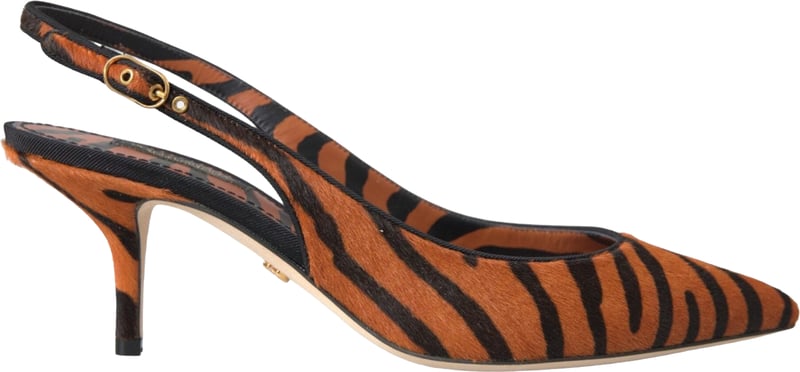 Dolce & Gabbana Black Orange Zebra Leather Slingbacks Shoes