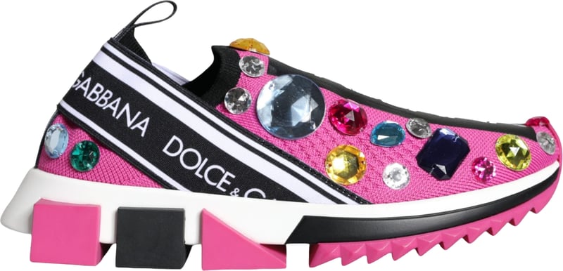 Dolce & Gabbana Pink Sorrento Crystals Low Top Sneakers Shoes