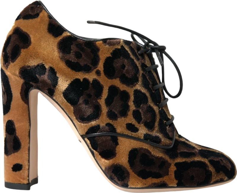 Dolce & Gabbana Brown Leopard Hair Lace Up Booties Shoes