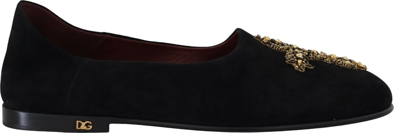 Dolce & Gabbana Black Suede Gold Cross Slip On Loafers Shoes