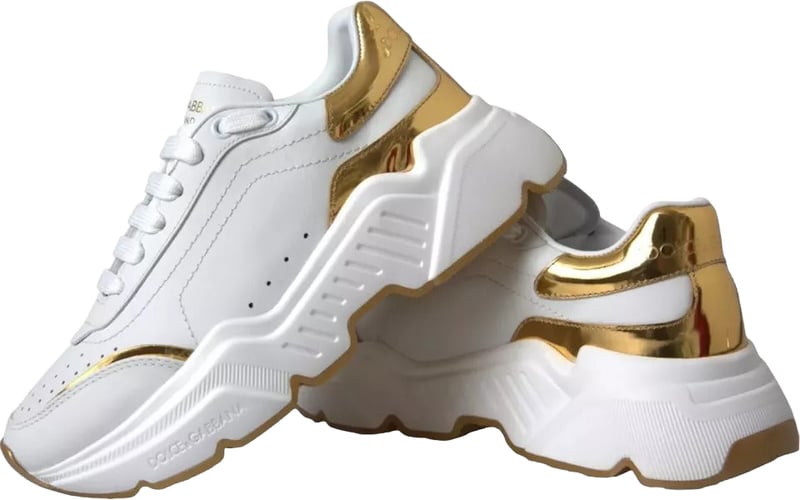 Dolce & Gabbana White Gold DAYMASTER Leather Sneakers Men Shoes