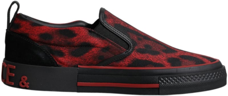 Dolce & Gabbana Red Black Leopard Cotton Men Low Top Sneakers Shoes