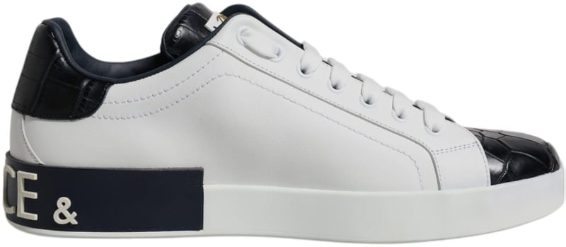 Dolce & Gabbana White Black Leather Portofino Sneakers Shoes