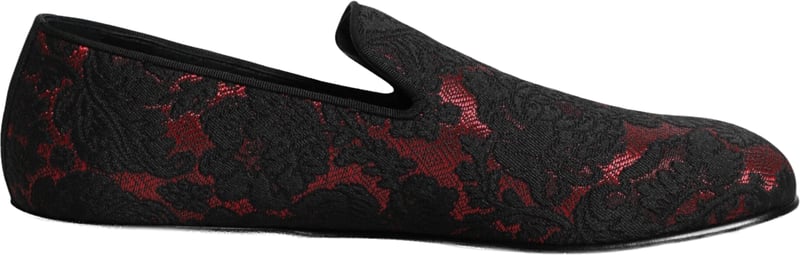 Dolce & Gabbana Red Black Jacquard Slip On Loafers Shoes