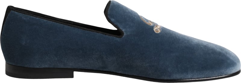Dolce & Gabbana Blue Velvet DG Logo Loafers Formal Shoes