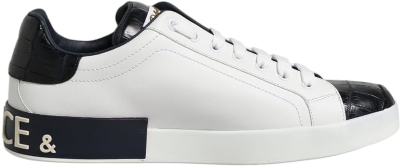 Dolce & Gabbana White Black Leather Portofino Sneaker Shoes
