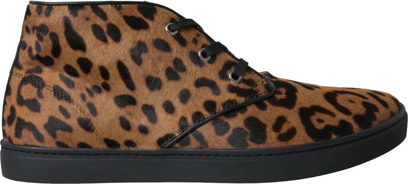Dolce & Gabbana Brown Leopard Pony Hair Leather Sneakers Shoes